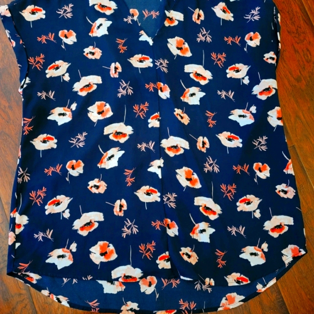 Pleione Navy Coral Floral Blouse